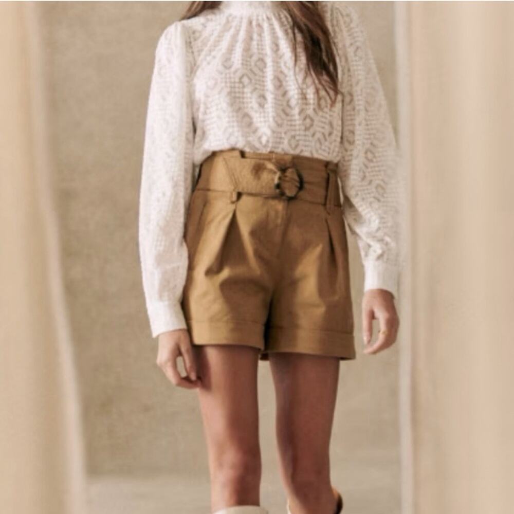 Sèzane Women’s Camel Brown Pleated Rome Shorts With Belt S 34